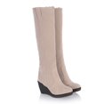 thumbnail image 4 of Women's Knee High Wedge Boots Fashion Faux Fur Liner Thick Wedge Heels Boots High Heel Fleece Snow Boots, 4 of 5