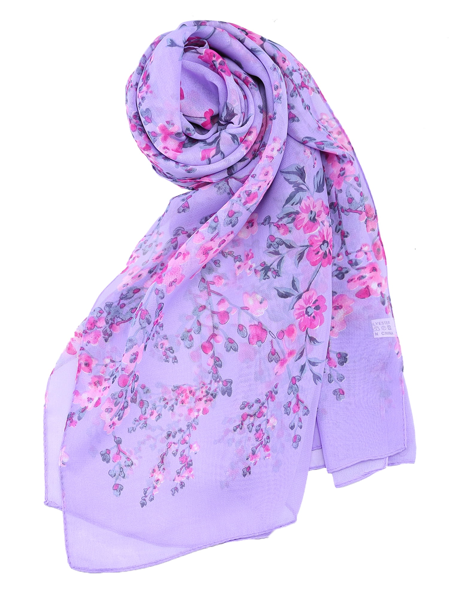 Unique Bargains Long Chiffon Shawls Beach Scarf Silk Scarf Floral Print Scarves for Women
