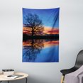 thumbnail image 1 of Panorama Tapestry, Tree against Sunset View at Magical Night with Sky Reflection over the Lake Print, Wall Hanging for Bedroom Living Room Dorm Decor, 40W X 60L Inches, Blue Orange, by Ambesonne, 1 of 2