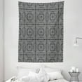 thumbnail image 1 of Contemporary Tapestry, Stripy Geometrical Pattern with Swirling Motifs and Square Shapes Tile, Wall Hanging for Bedroom Living Room Dorm Decor, 60W X 80L Inches, Black and White, by Ambesonne, 1 of 2