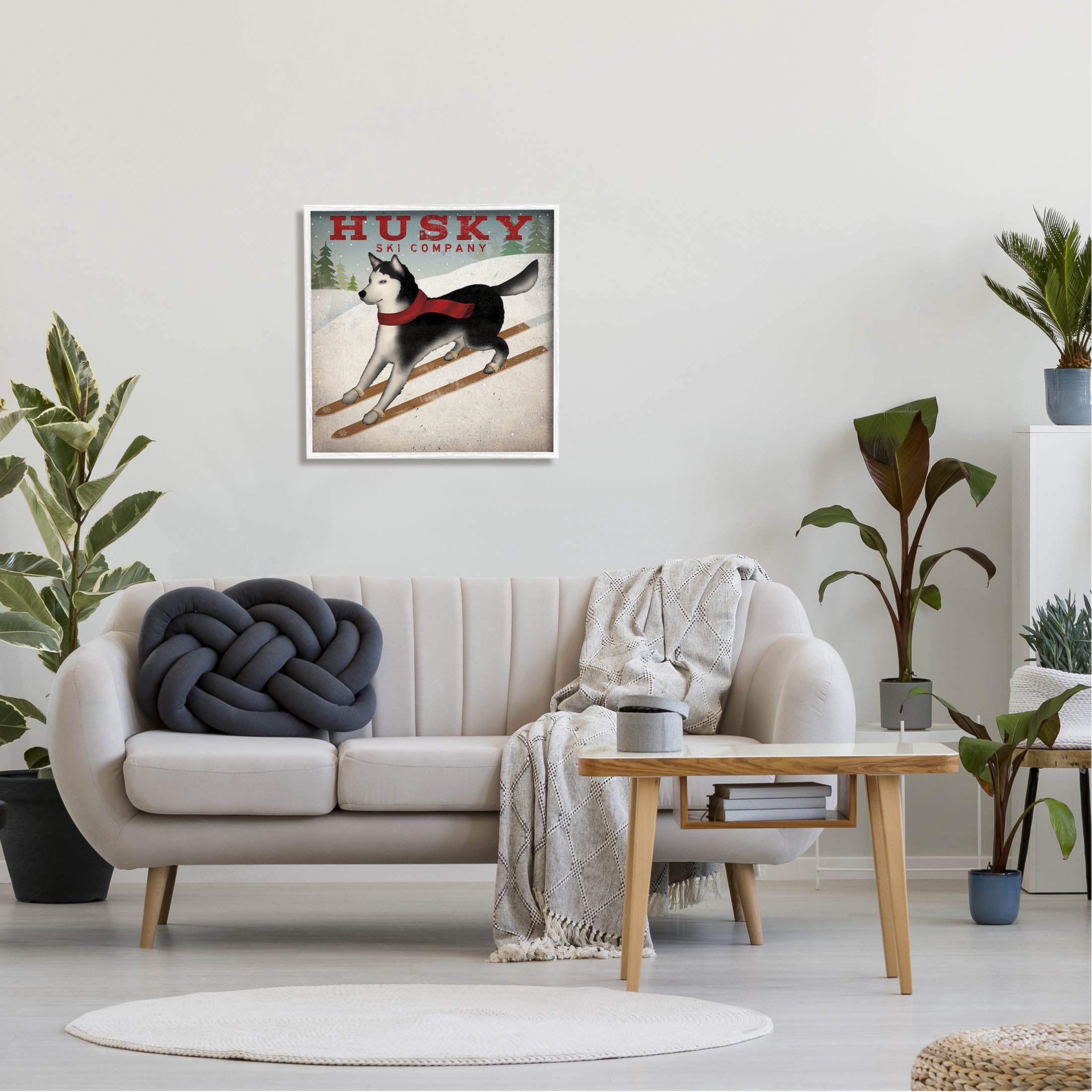 Stupell Industries Husky Ski Company Winter Slopes Dog Graphic Art White Framed Art Print Wall Art, Design by Ryan Fowler