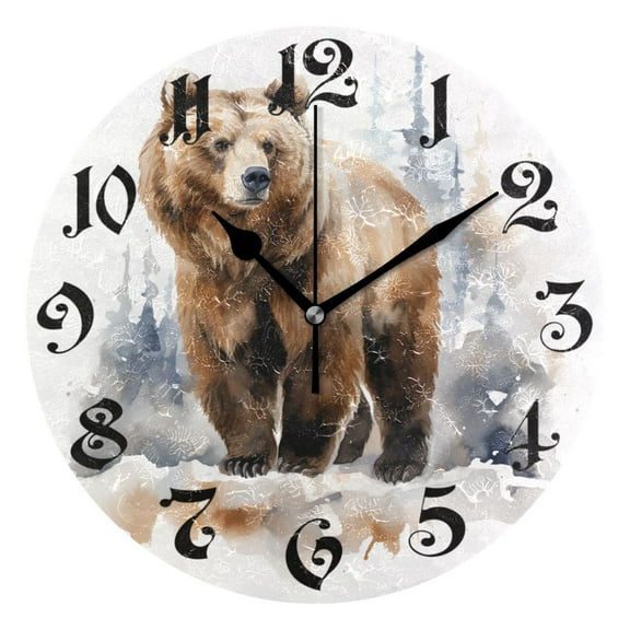 Wall Clock 10 Inch Silent Non-Ticking 8 Cute Bear Battery Operated Rustic Retro for Living Room Home Kitchen Bathroom