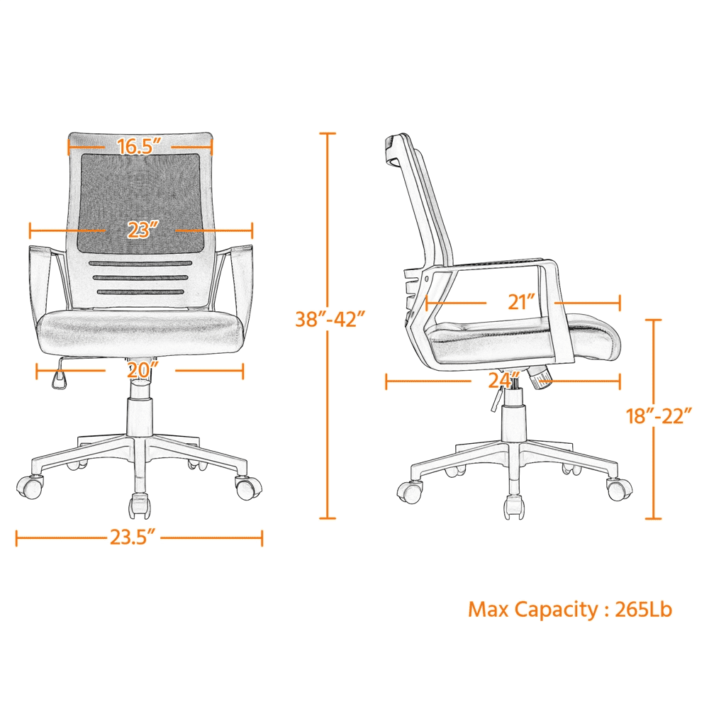 Alden Design Adjustable Midback Ergonomic Mesh Swivel Office Chair with Lumbar Support, Brown Seat