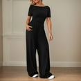 thumbnail image 2 of Pantalones anchos de mujer, traje de dos piezas: cintura elástica, cordón, diseño estampado, mezcla de lino ligero, conjunto de top y pantalón, tallas S-XXL., 2 of 6
