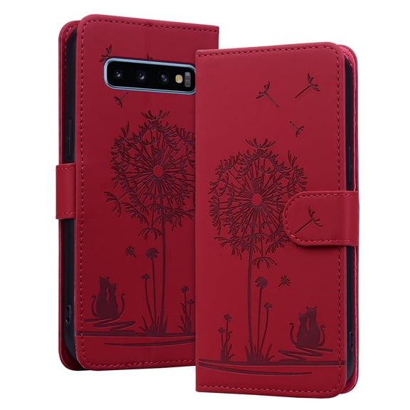 Allytechgroup for Samsung Galaxy S10 Case with Credit Card Slot, RFID Blocking PU Leather Flip Wallet Case for Women Girls Shockproof Protective Case Cover for Samsung Galaxy S10, Red