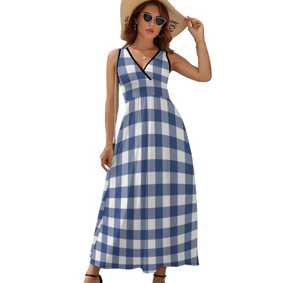 Navy Blue White Buffalo Check Geometric Plaid Sleeveless Dress Summer Women Clothes Dress for Pregnant Women Dresses