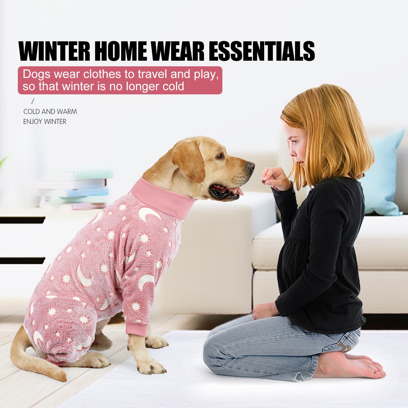 Dog Pajamas, Dog Winter Clothes for Small Dogs Girl, Lightweight Velvet Pet Jumpsuit, Glow in The Dark