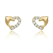 AVORA JEWELRY AVORA 10K Yellow Gold Heart With Dolphin Simulated Diamond CZ Stud Earrings