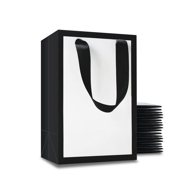 Yaceyace Pequeñas Bolsas De Regalo Negras A Granel 20 Piezas 5.25""X3.75""X8"" Bolsas De Regalo Blancas A Granel Bolsas De Regalo De Papel Blanco Y Negro Para Fiestas Cumpleaños Bodas Compras