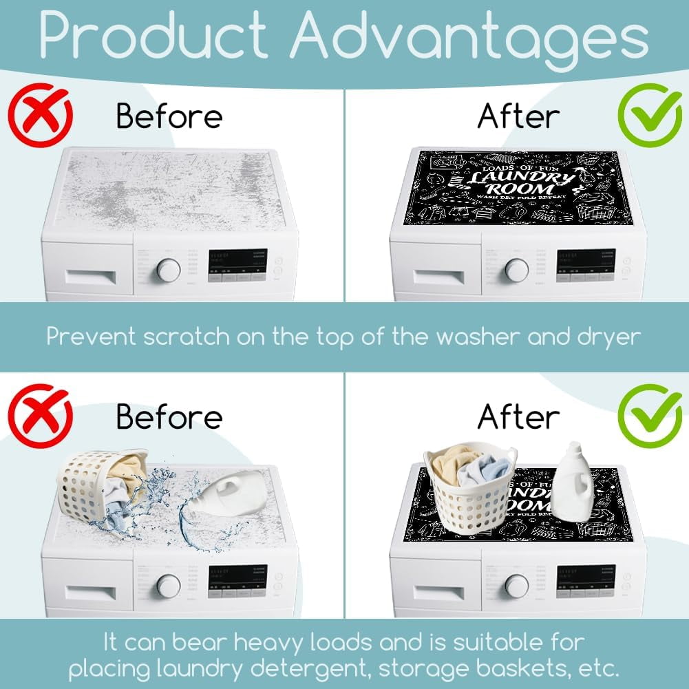Black Funny Laundry Room Washer Dryer Dust Cover Mat 23.6x19.7inch Laundry-themed Elements Washing Machine Top Protector Pads
