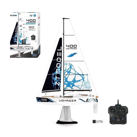 PLAYSTEAM Voyager 400 2.4GHz RC Sailboat, Wind-Powered Remote Control Model Boat, STEM Educational Water Toy with Adjustable Sail & Rudder for Pool & Lake, Blue