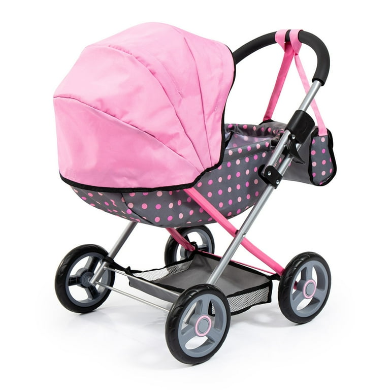 Bayer Design Dolls: Pram Cosy: Fairy Poka Dot Grey Pink - Includes Blanket+Pillow+Handbag, For Dolls Up to 18 inch, Ages 3+