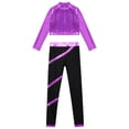thumbnail image 2 of Hansber Kids Girls Hip Hop Jazz Dance Outfit Sparkly Sequin Crop Top with Leggings Figure Skating Training Suit Purple 14, 2 of 7
