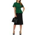thumbnail image 2 of MODA NOVA Peplum Blouse for Junior's Round Neck Bell Sleeve Belted Waist Blouse, 2 of 5