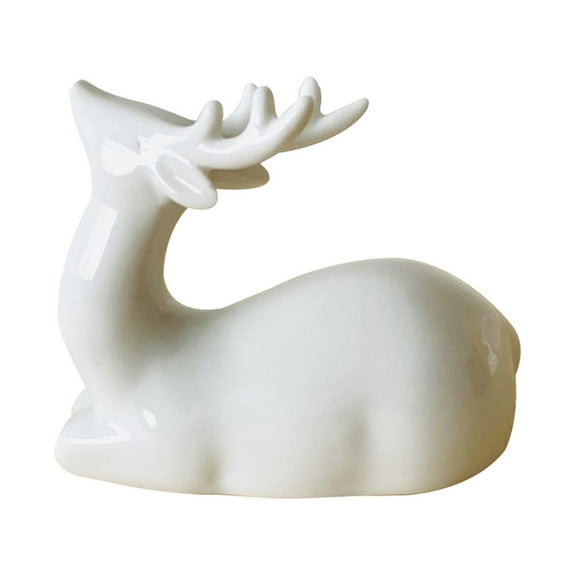 OUNONA  2 Pcs Ceramic Deer Ornament Home Faux Decorations Lovers White