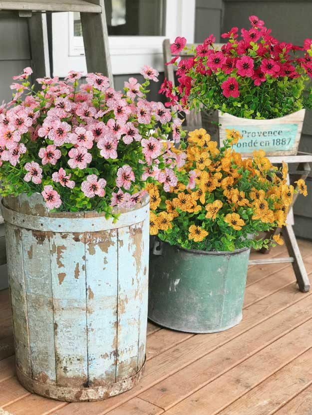 Artificial Faux Plants Flowers, Artificial Flowers Outdoor, Faux Flowers UV Resistant,Faux Plastic Plants Silk Daisy Flower for Outdoors Outside Front Porch Hanging Planter Window Decoration(Pink)