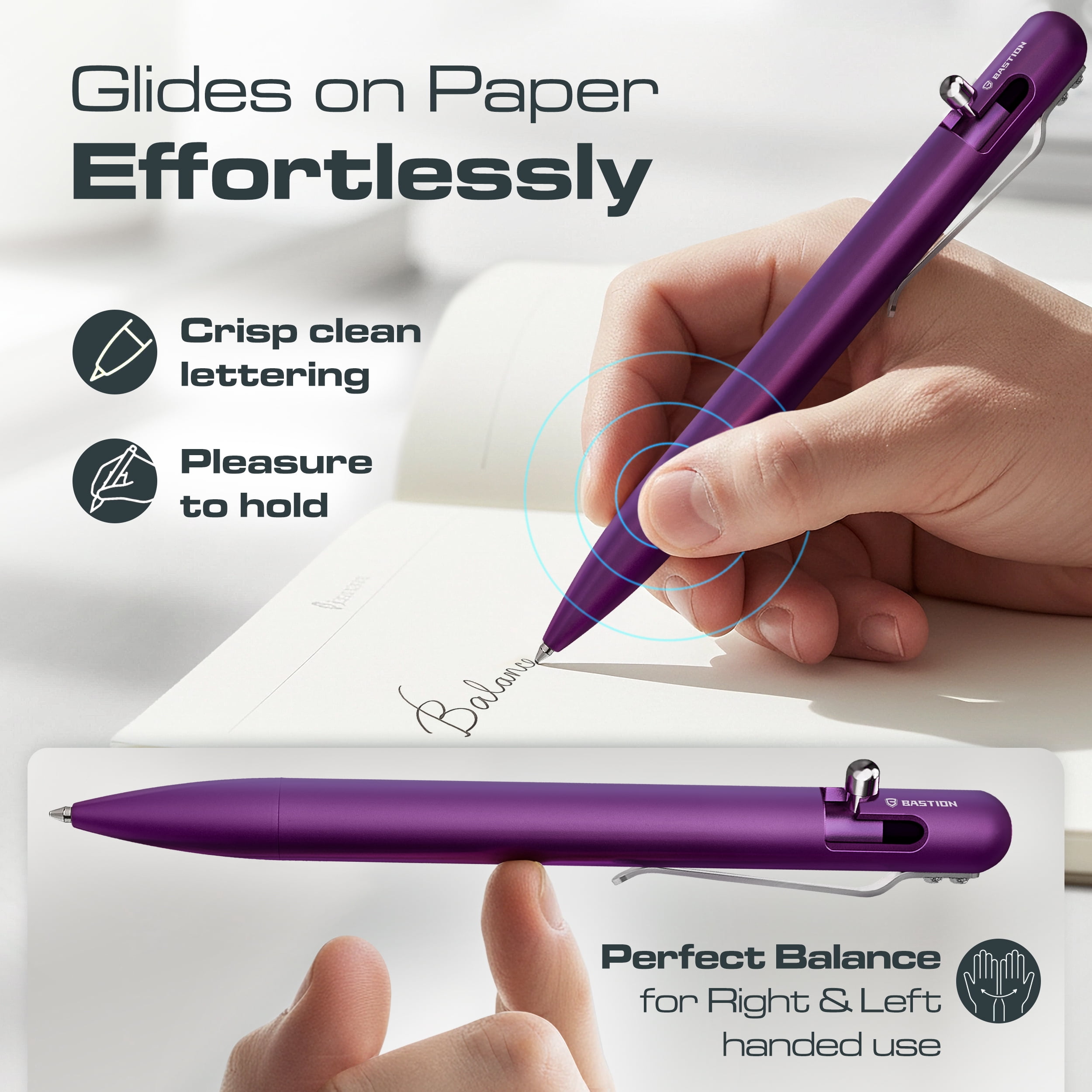 Bastion Aluminum Bolt Action Pen, Purple, Ballpoint Refillable, 1 Count