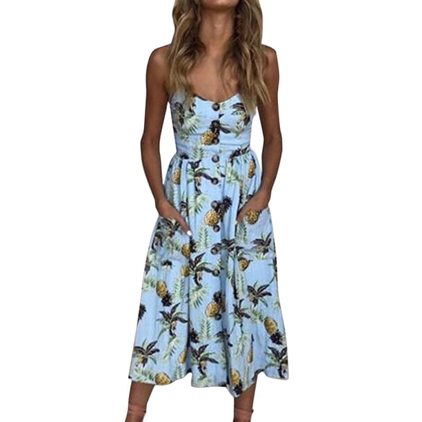 Gibobby Vestido de verano casual para mujer Vestido veraniego bohemio para mujer, vestido informal de verano, cuello redondo, sin mangas, vestido sin mangas, v(Azul claro,CH)