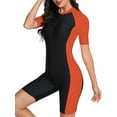 thumbnail image 2 of inlzdz Womens Colorblock Surfing Diving Swimsuit Bathing Suit Short Sleeve Rash Guard Swimwear Orange&Black XXL, 2 of 5