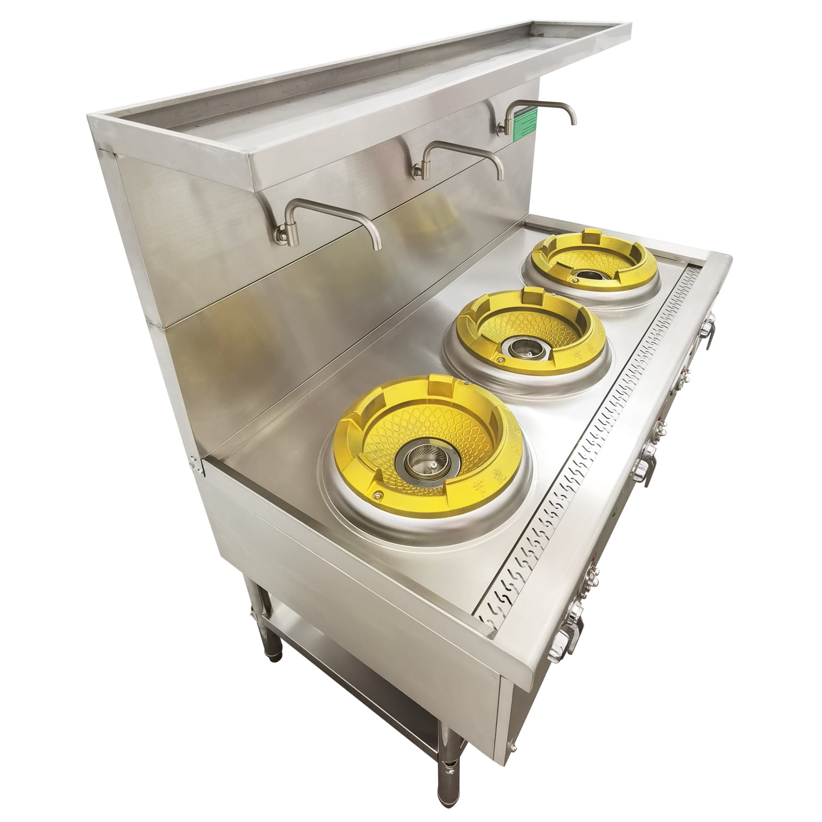Vertical Gas Cooking Range Triple Burner LPG & Natural Gas Cooking Stove with Baffle & 110V Fan