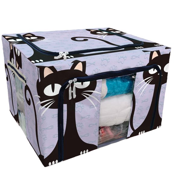 PKQWTM black cat funny fishes paws Storage Bag Clear Window Storage Bins Boxes Large Capacity Foldable Stackable Organizer With Steel Metal Frame For Bedding,Clothes,Closets, Bedrooms