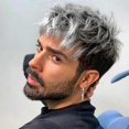 thumbnail image 2 of Handsome Men Silver Grey Full Wigs Short Straight Hair Wig, 2 of 4