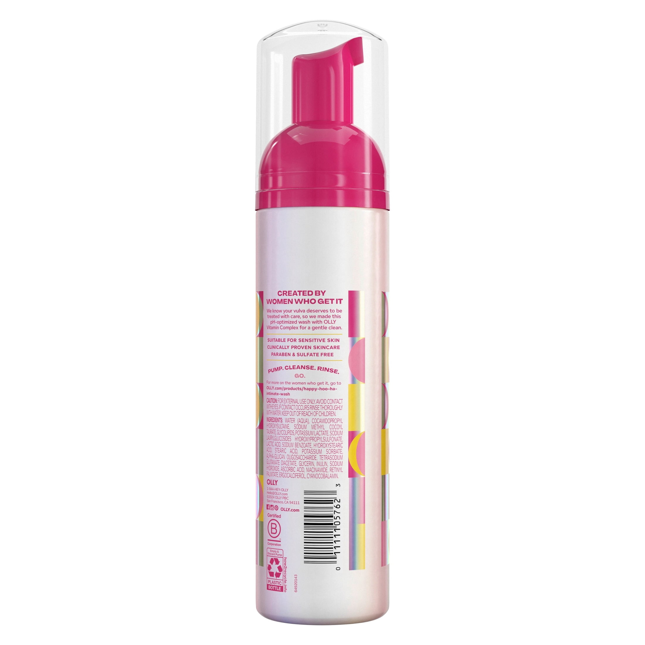 OLLY Happy Hoo Ha Foaming Intimate Wash With Prebiotics ,6 fl oz