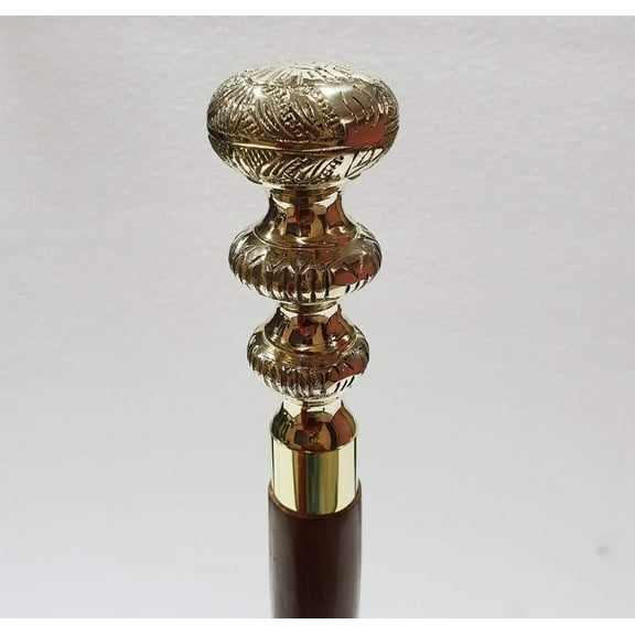3 Domes Beautiful Solid Brass Victorian Style Cane Wooden Walking Stick Canes