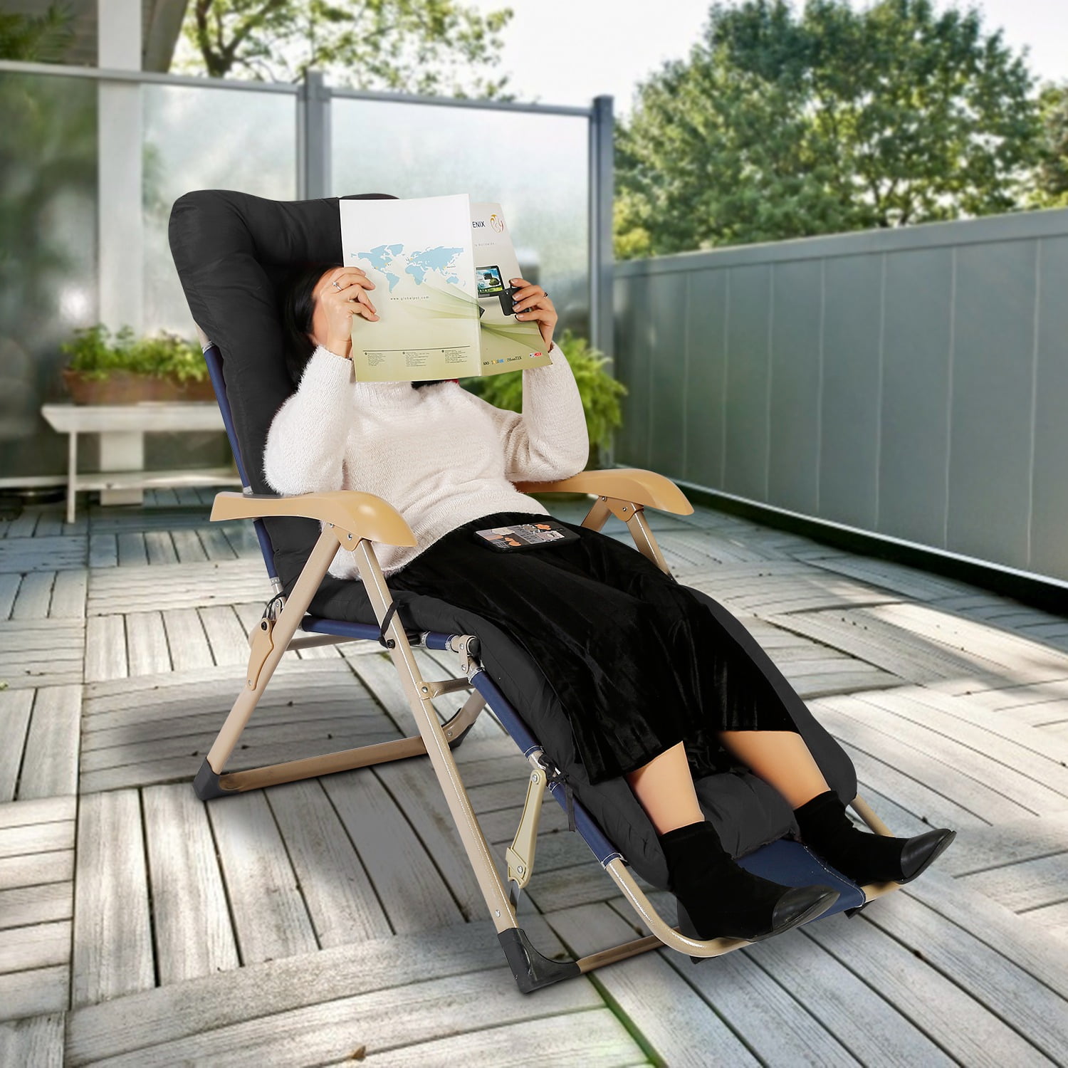 Chaise Lounge Cushion, 67in Rocking Chair Mat, Black Chaise Lounge Cushion for Yard Patio