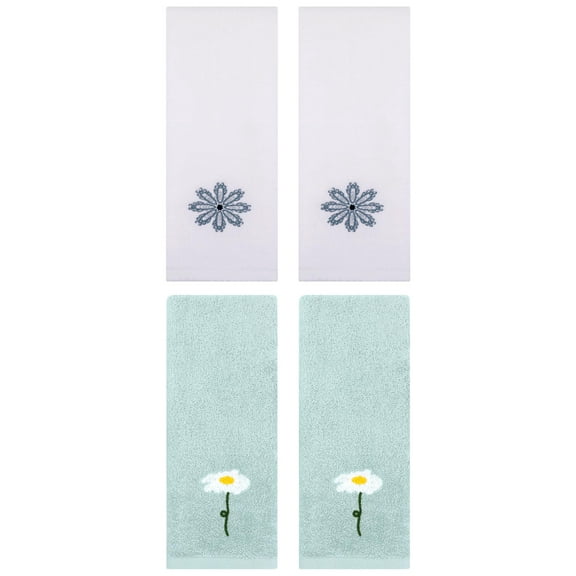 Unique Bargains 4 Pcs Cotton Floral Hand Towel 13" x 30" Blue/White
