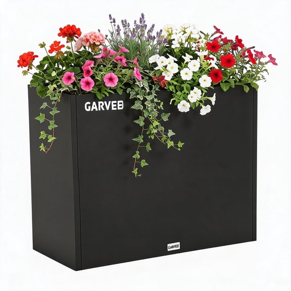 Garvee Heavy Duty Metal Raised Garden Bed Planter Box Rectangular Iron Planter with Removable Divider for Vegetables Herbs Flowers Outdoor Patio – Black