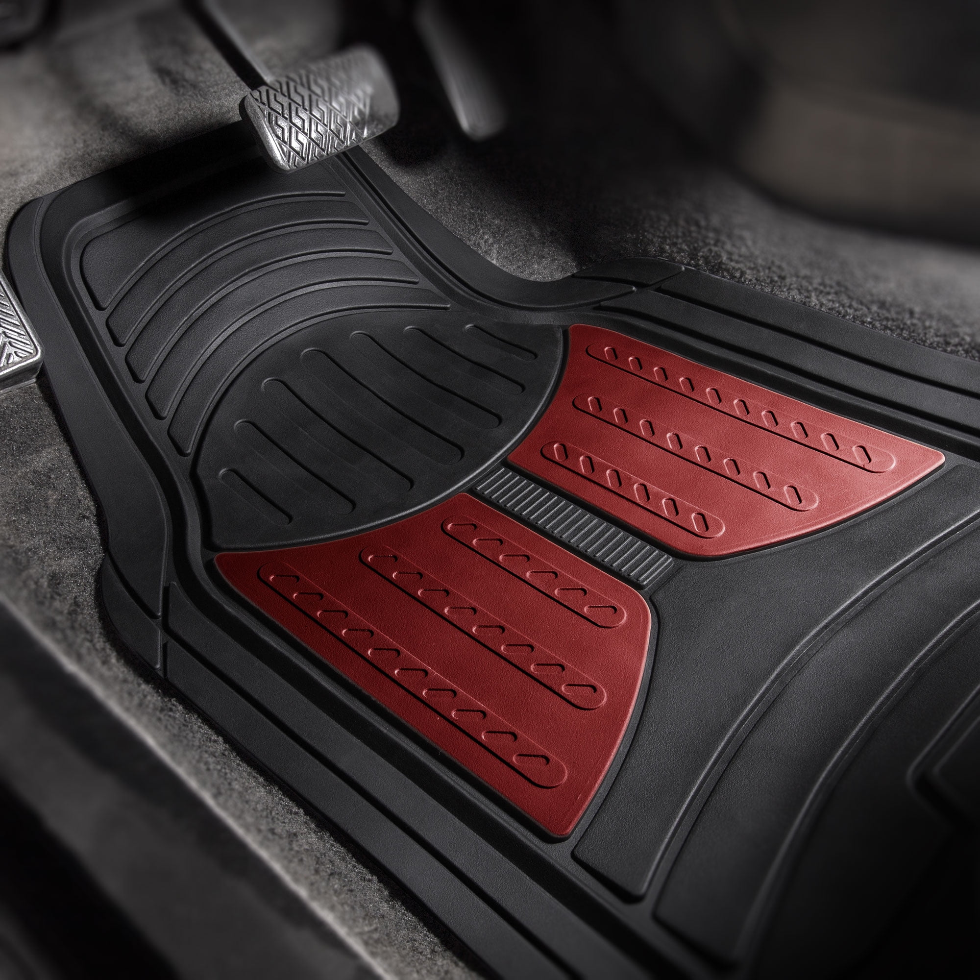 FH Group Climaproof Rubber Burgundy Car Floor Mats, Universal Fit 4pc Full Set with Air Freshener