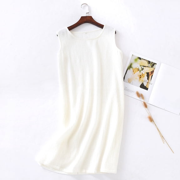 Dresses for Women Fashion Summer Solid Casual Round Neck Sleeveless Mini Dress White L