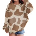 thumbnail image 2 of Coerni Girls Cow Print Sweatshirt Crewneck Long Sleeve Pullovers Casual Baggy Tops for Teen Kids Fall Fashion Daily Wear, 2 of 5