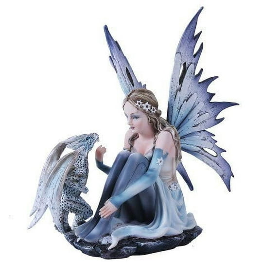 Pacific Giftware Snowflake Winter Fairy and White Leopard Dragon Mystical Statue Figurine