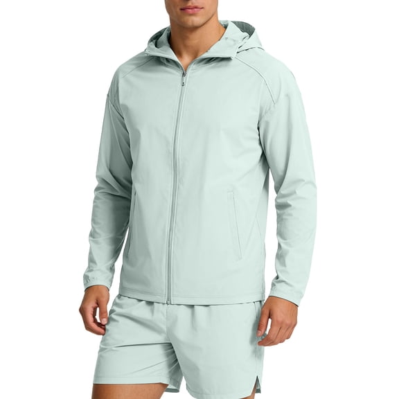 USNSM Mens Lightweight Summer Zip Up Sunscreen Jacket UPF 50 Loose Long Sleeve Outdoor Hiking Hoodies with Pockets Green M