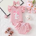 thumbnail image 2 of CAICJ98 My First Easter Baby Girl Outfit Bunny Heart Print Romper Tutu Shorts Headband 3Pcs Set Infant Spring Summer Clothes (Pink,0-3 Months), 2 of 6