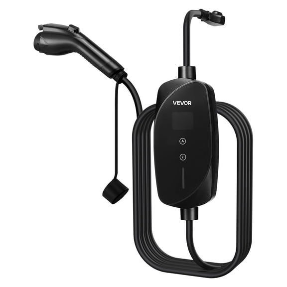 Level 1 & 2 EV Charger Station, 16 Amp Adjustable Current, 25-Foot Cable, 120V-240V, Includes NEMA 6-20P and 5-15 Adapter, LCD Screen, for SAE J1772 Electric Vehicles