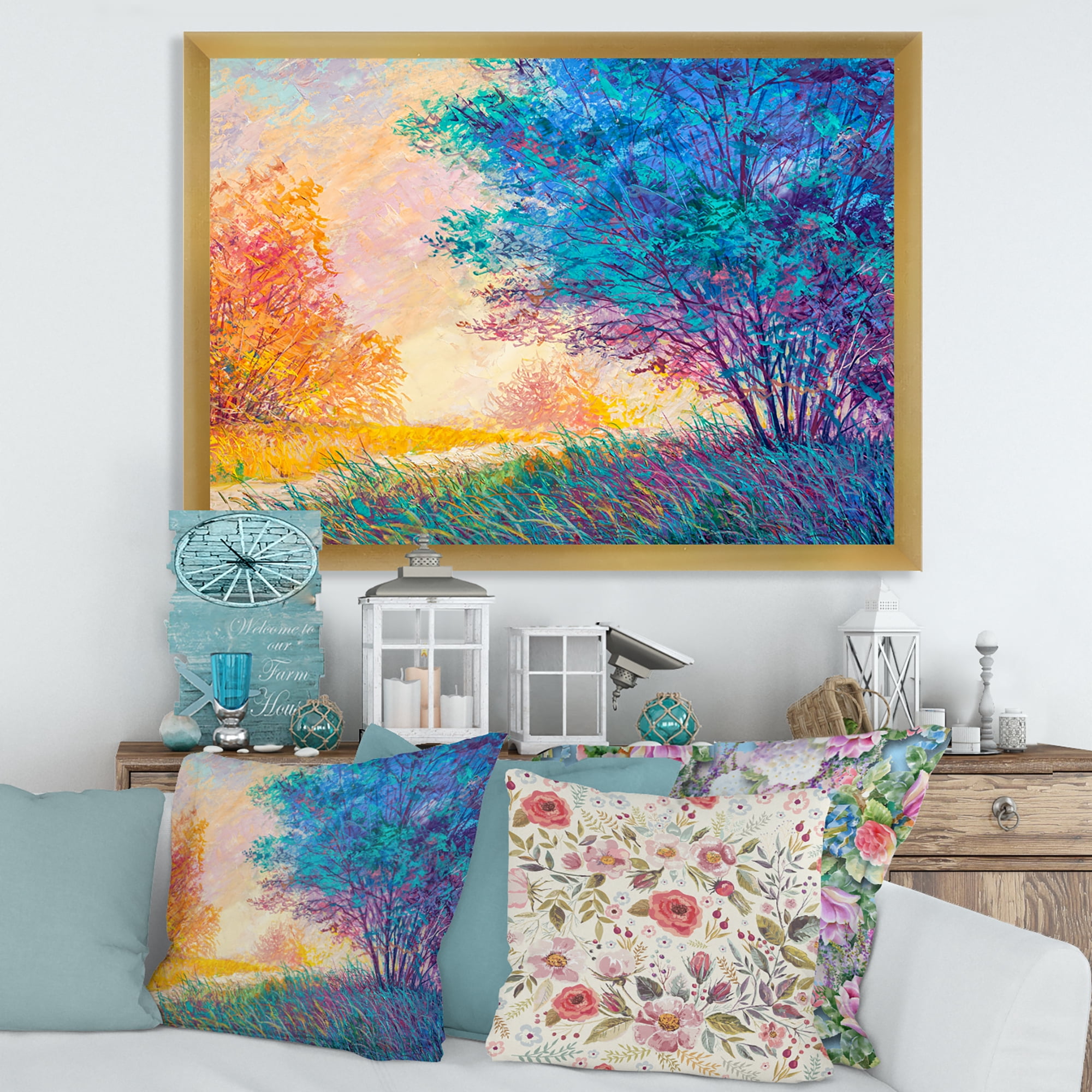 Designart 'Sunset In Autumnal Forest Landscape' Traditional Framed Art Print