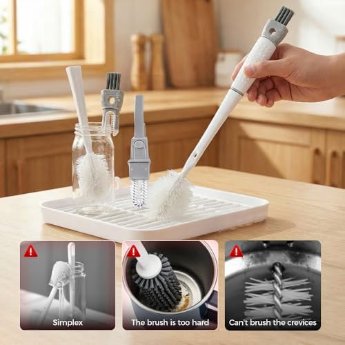 360° Flexible Silicone Bottle Brush with Long Handle, New Bottle Cleaning Brush, Deep Cleaning Bottle Cleaner for Narrow Neck Bottles, Water Bottles, Baby Bottles & Glassware