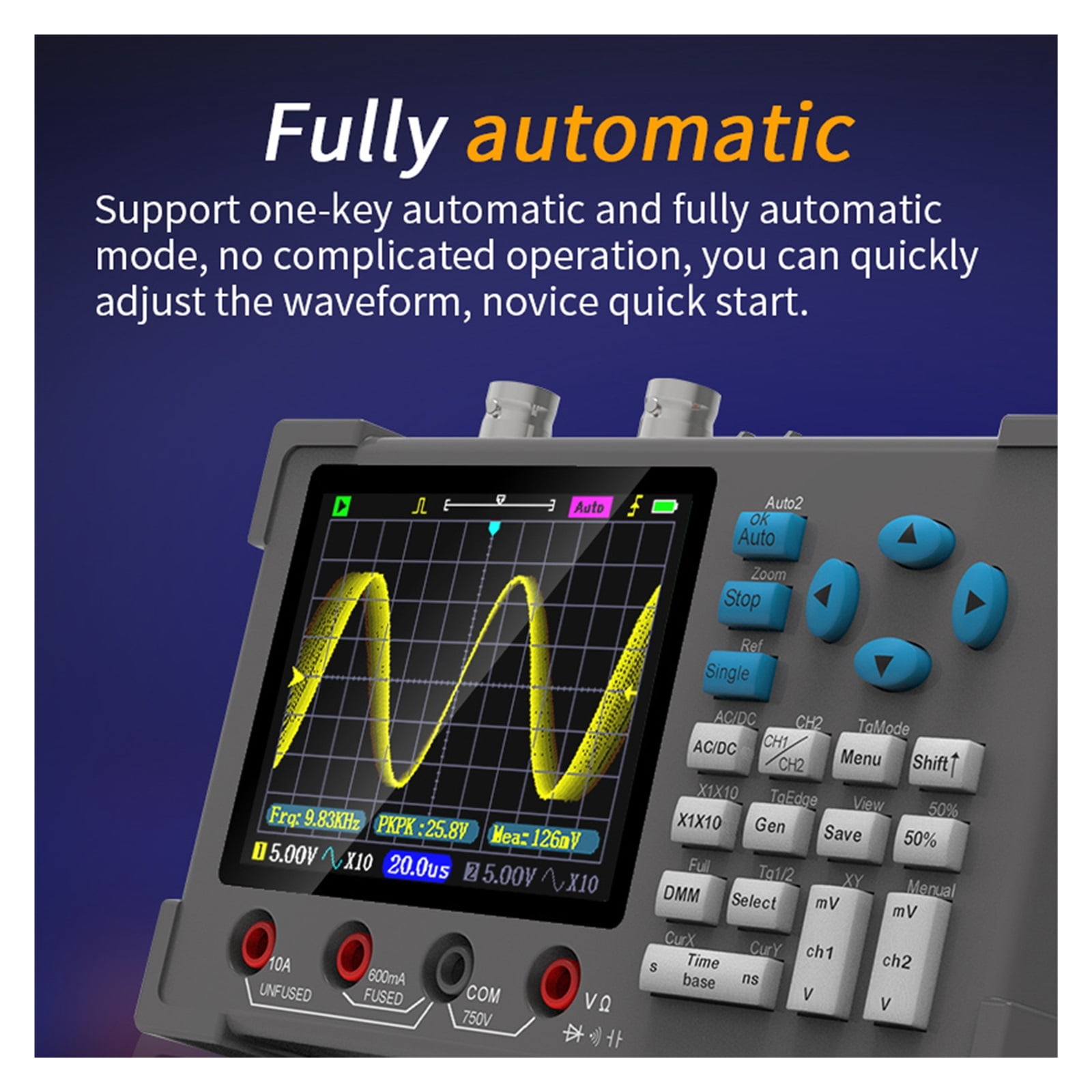 Oscilloscope Multimeter Signal Generator 3.2inch IPS Handheld Oscilloscope 120Mhz 250MSa/s Dual Channel Oscillometer ,Easy to Use