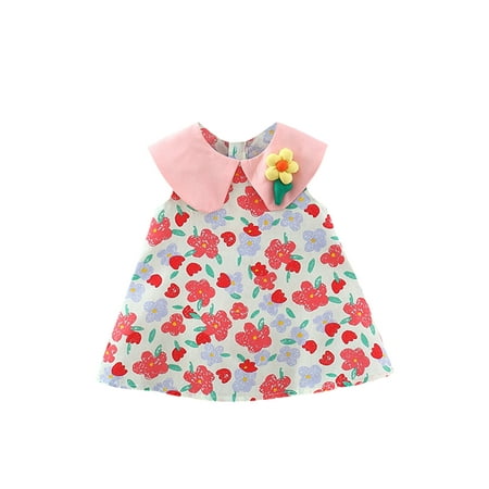 

Binpure Infant Baby Girl Summer Dress Cute Sleeveless Doll Collar Floral Print Loose Dress
