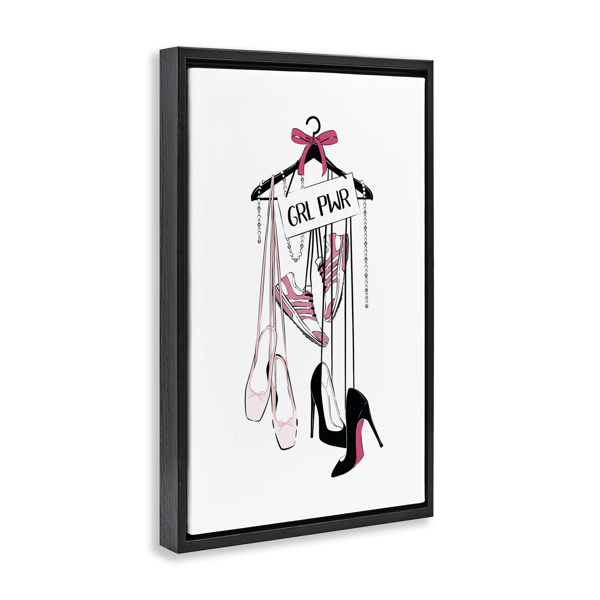 Stupell Industries Grl Pwr Hanging Shoes Beauty & Fashion Painting Black Floater Framed Art Print Wall Art, 17 x 25