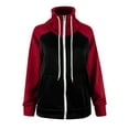 thumbnail image 5 of Color Bloeck Stripe Drawstring Pullover Pile Neck Casual Hoodie Sweatshirt for Women Fuzzy Tunic Outwear Tops with Pocket Red Jacket Coat Women Size Large, 5 of 6