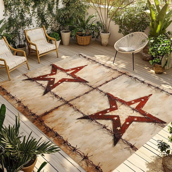 Fsddascl Texas Star Western Outdoor Rug for Patio/Deck/Porch, Non-Slip Large Area Rug 6 x 9 Ft, Country Retro Vintage Indoor Outdoor Rugs Washable Area Rugs, Reversible Camping Rug Carpet Runner