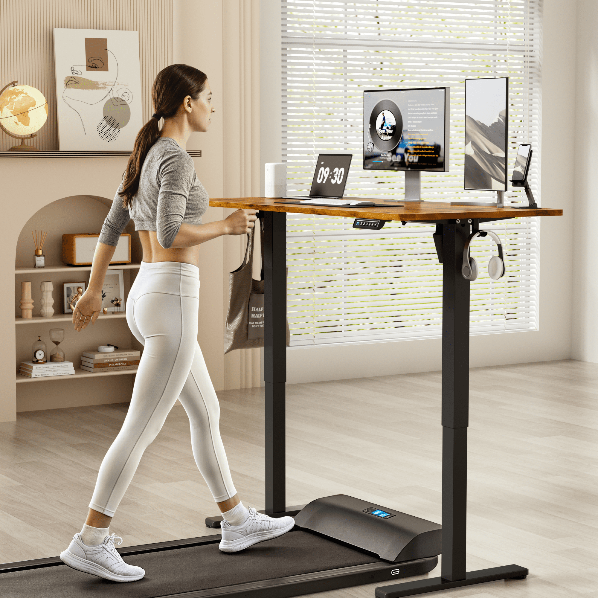 Lacoo 63" x 24" Sit to Stand Desk Height Adjustable Standing Desk Electric Stand up Table with Phone Stand, Rustic Brown