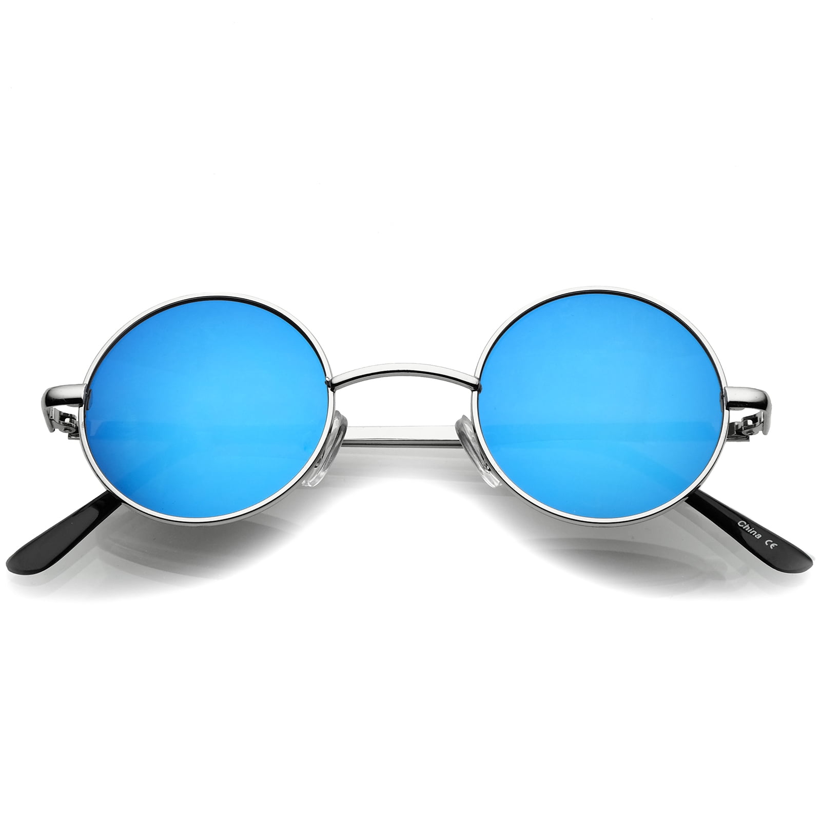 Sunglassla Sunglassla Small Retro Lennon Style Colored Mirror Lens Round Metal Sunglasses 