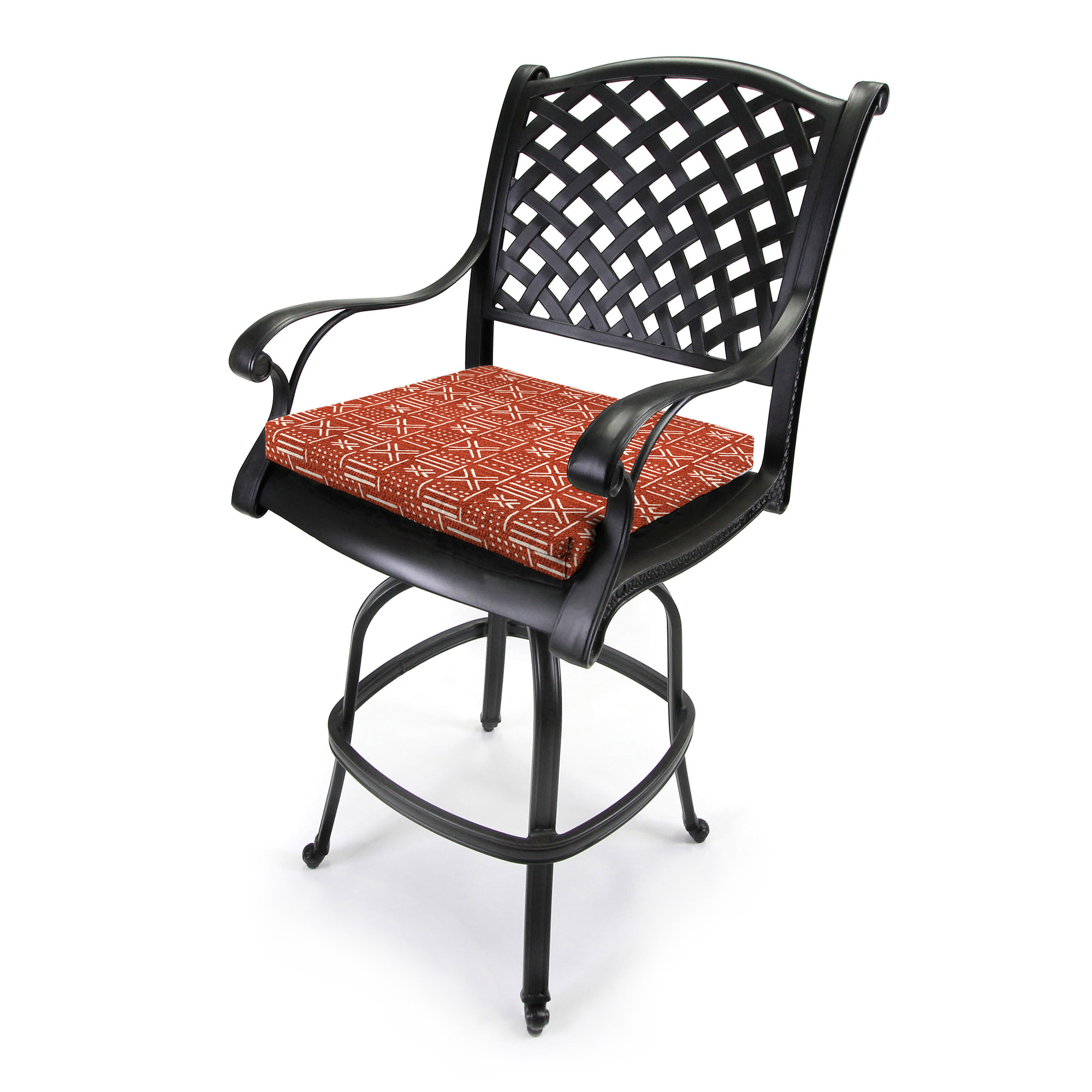 Jordan Manufacturing 17" x 19" Brevard Mesa Rust Geometric Rectangular Outdoor Chair Pad Seat Cushion with Ties (2 Pack)