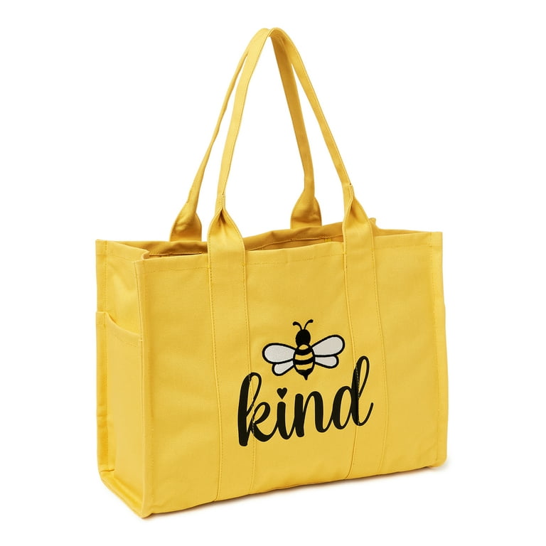Time and Tru Women s Elevated Canvas Tote Bag Sunflower Yellow