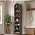 thumbnail image 5 of 76" Tall Narrow Arched Bookcase, 7-Teir Mid-Century Modern Bookshelf with Adjustable Shelves for Living Room, Home Office, Walnut, 5 of 7